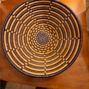 Handcrafted Woven Basket in Brown and Tan 12” across 3.5 deep